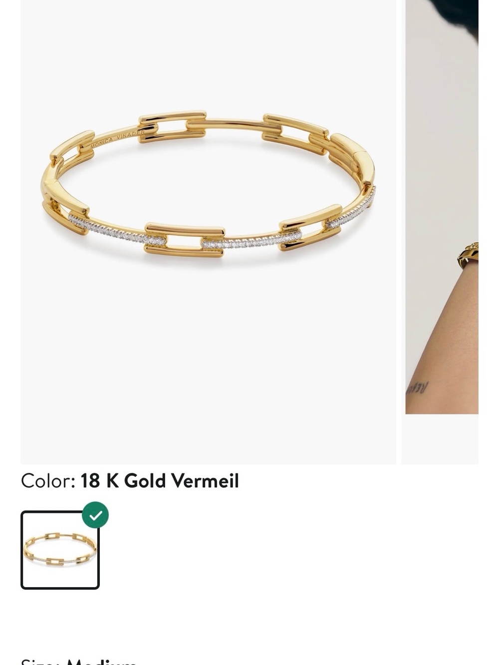 MONICA VINADER 18K Gold Vermeil Chain-Link Pavé Bangle - Gold